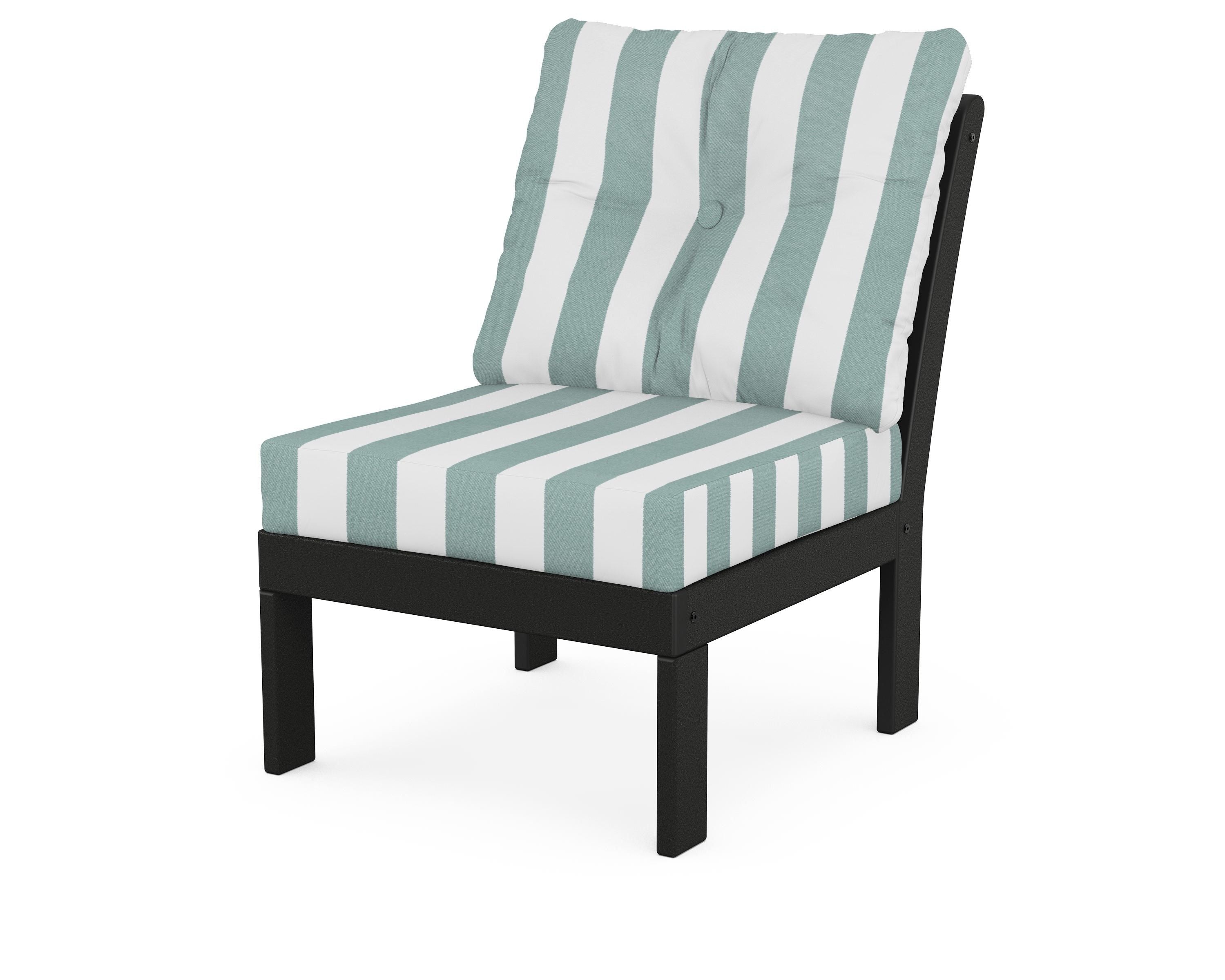 POLYWOOD® Vineyard Modular Armless Chair in Black / Cabana Stripe Glacier Spa