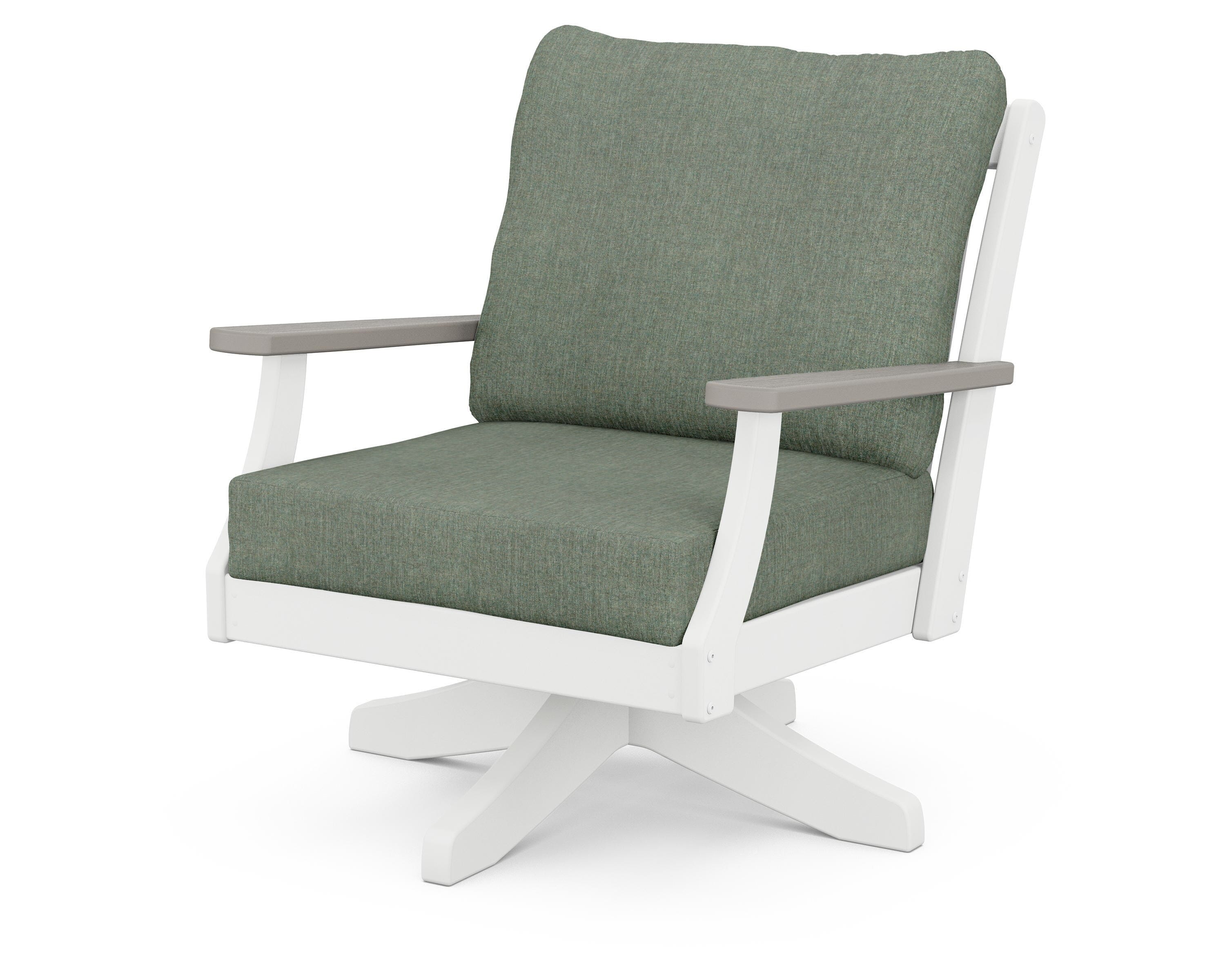 POLYWOOD® Braxton Deep Seating Swivel Chair in White / Driftwood / Cast Sage