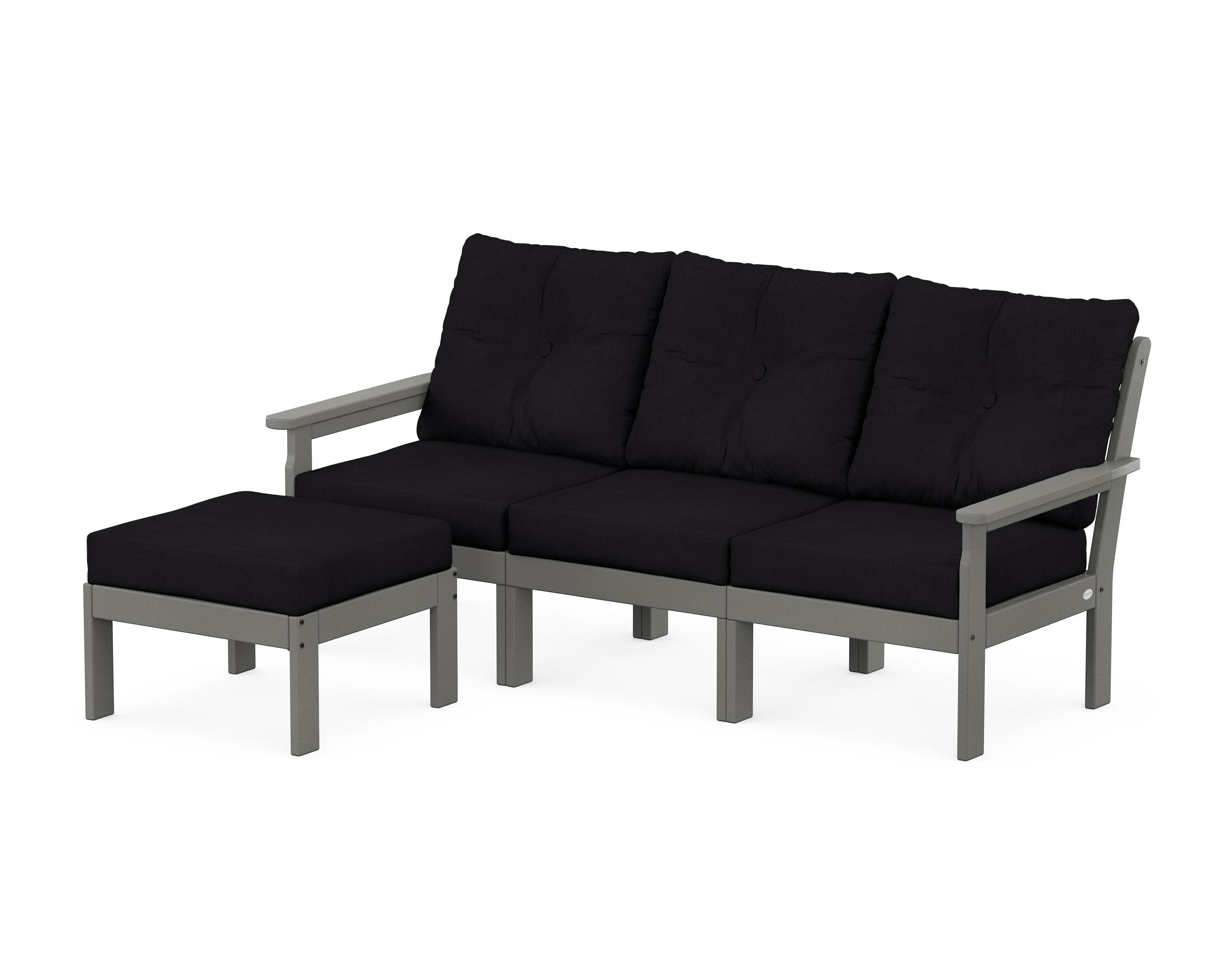 POLYWOOD® Vineyard 4-Piece Sectional with Ottoman in Slate Grey / Midnight Linen