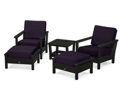 POLYWOOD® Harbour 5-Piece Deep Seating Chair Set in Black / Navy Linen