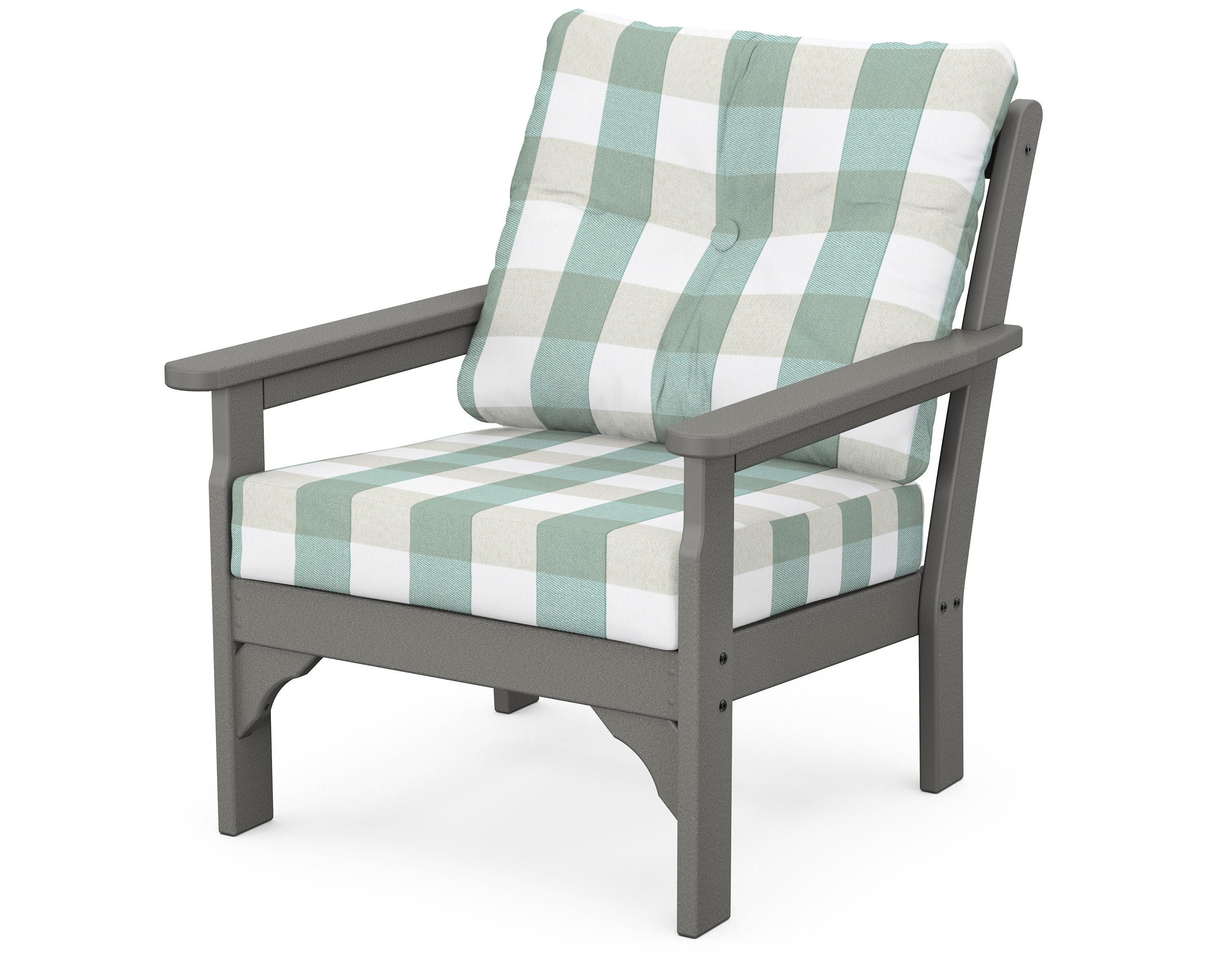 POLYWOOD® Vineyard Deep Seating Chair in Slate Grey / Buffalo Plaid Glacier Spa