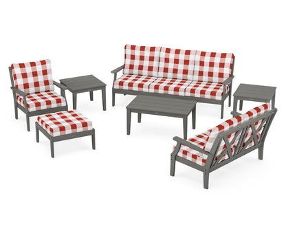 POLYWOOD® Braxton 7-Piece Deep Seating Set in Slate Grey / Buffalo Plaid Crimson