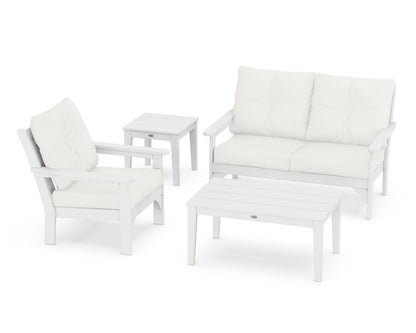 POLYWOOD® Vineyard 4-Piece Deep Seating Set in White / Natural Linen