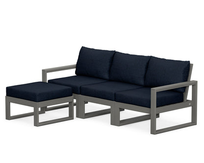 POLYWOOD® EDGE 4-Piece Modular Deep Seating Set with Ottoman in Slate Grey / Marine Indigo