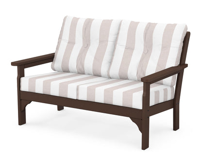 POLYWOOD® Vineyard Deep Seating Loveseat in Mahogany / Cabana Stripe Dune Burlap