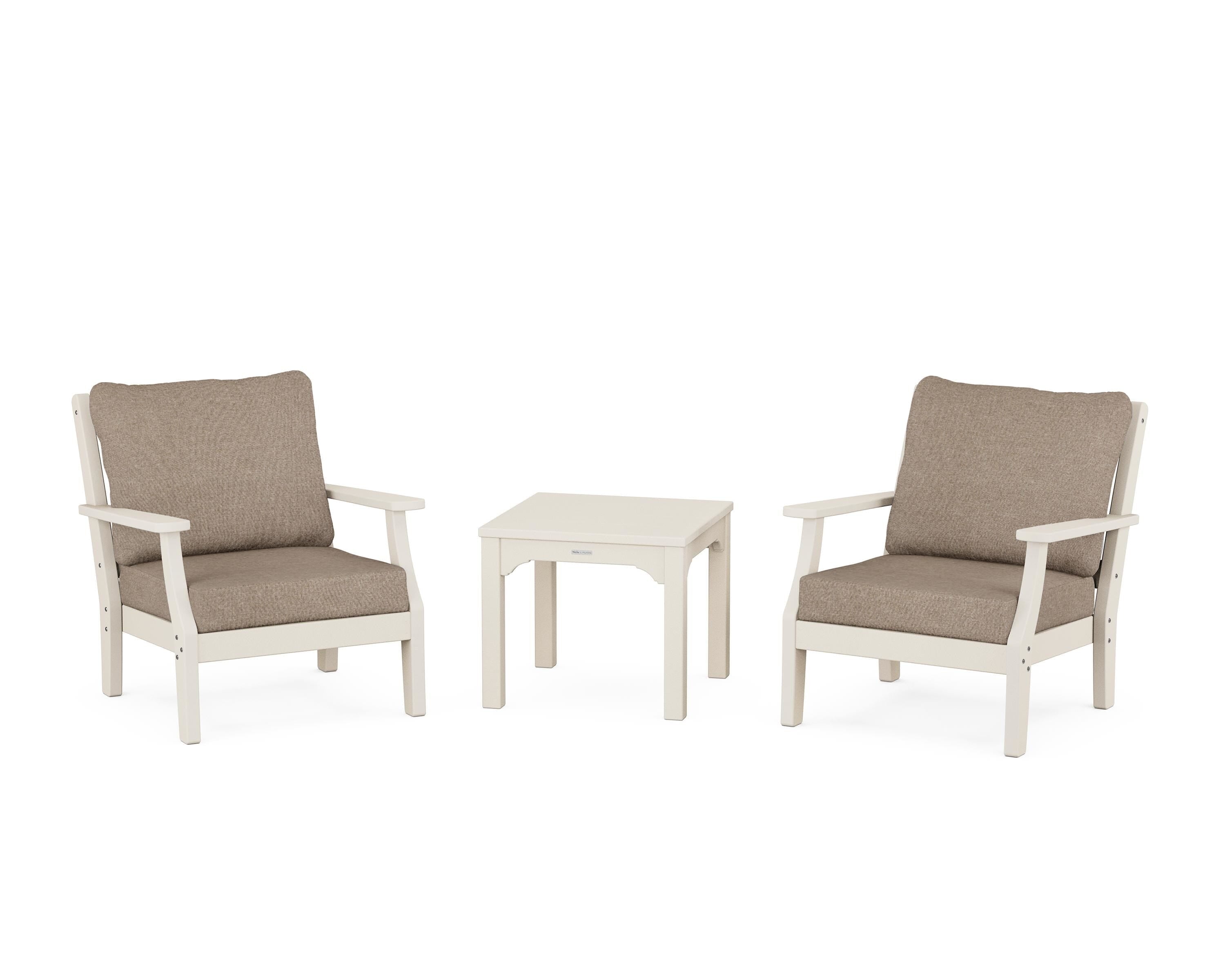 Martha Stewart by POLYWOOD® Chinoiserie 3-Piece Deep Seating Set in Sand / Spiced Burlap