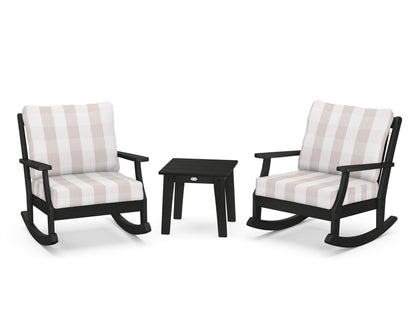 POLYWOOD® Braxton 3-Piece Deep Seating Rocker Set in Black / Buffalo Plaid Dune Burlap