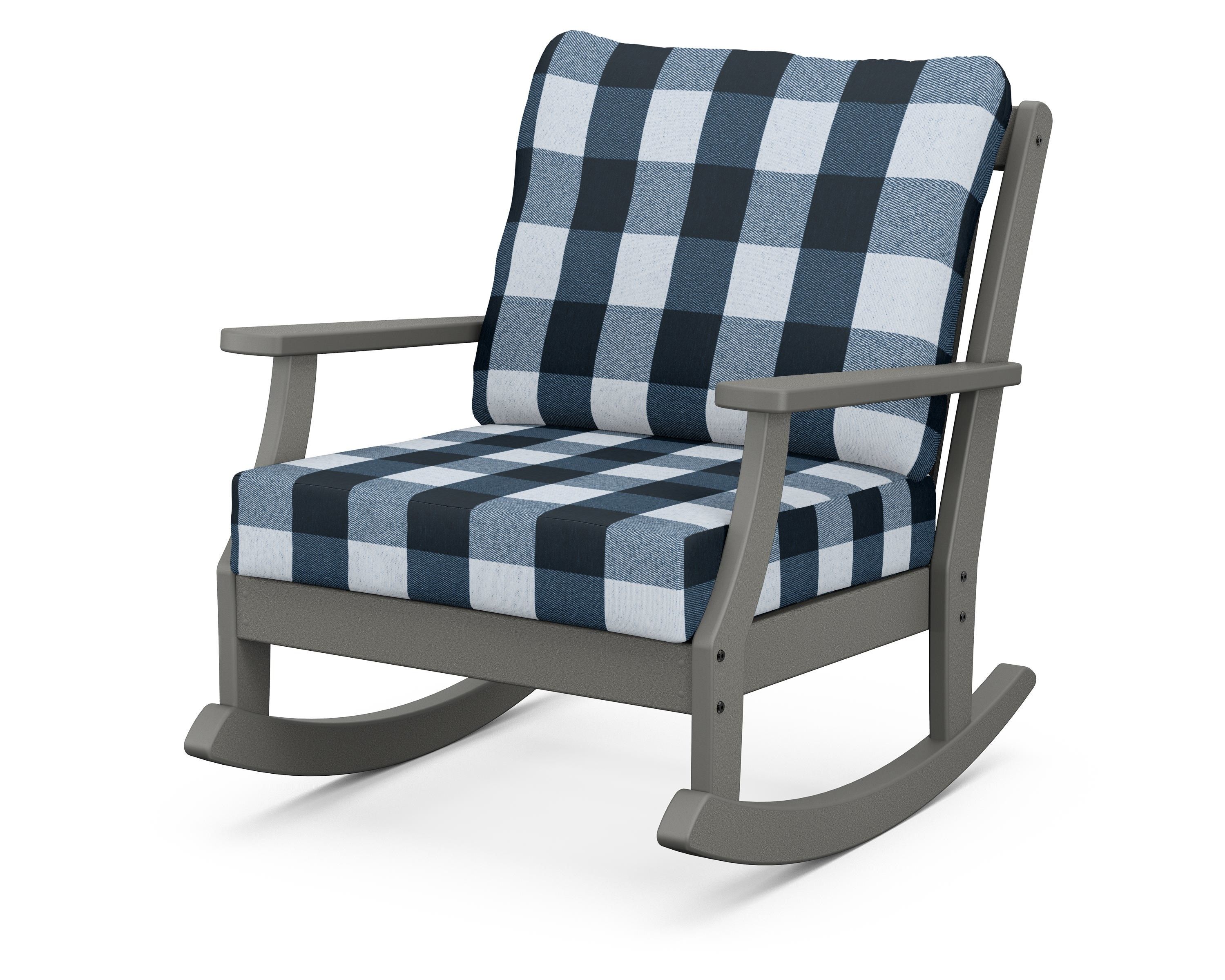 POLYWOOD® Braxton Deep Seating Rocking Chair in Slate Grey / Buffalo Plaid Marine Indigo