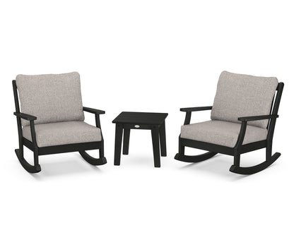 POLYWOOD® Braxton 3-Piece Deep Seating Rocker Set in Black / Weathered Tweed