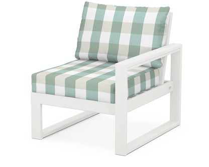 POLYWOOD® EDGE Modular Right Arm Chair in Vintage White / Buffalo Plaid Glacier Spa