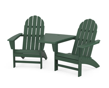 POLYWOOD® Vineyard 3-Piece Adirondack Set with Angled Connecting Table in Green
