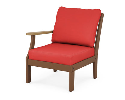 POLYWOOD® Braxton Modular Left Arm Chair in Teak / Natural / Crimson Linen