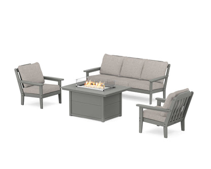 Country Living Cottage Deep Seating Fire Pit Table Set in Slate Grey / Weathered Tweed