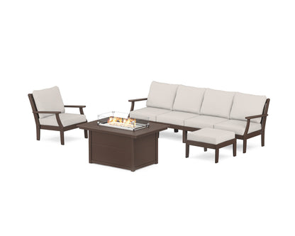 POLYWOOD® Braxton Sectional Lounge and Fire Pit Set in Mahogany / Cast Ash