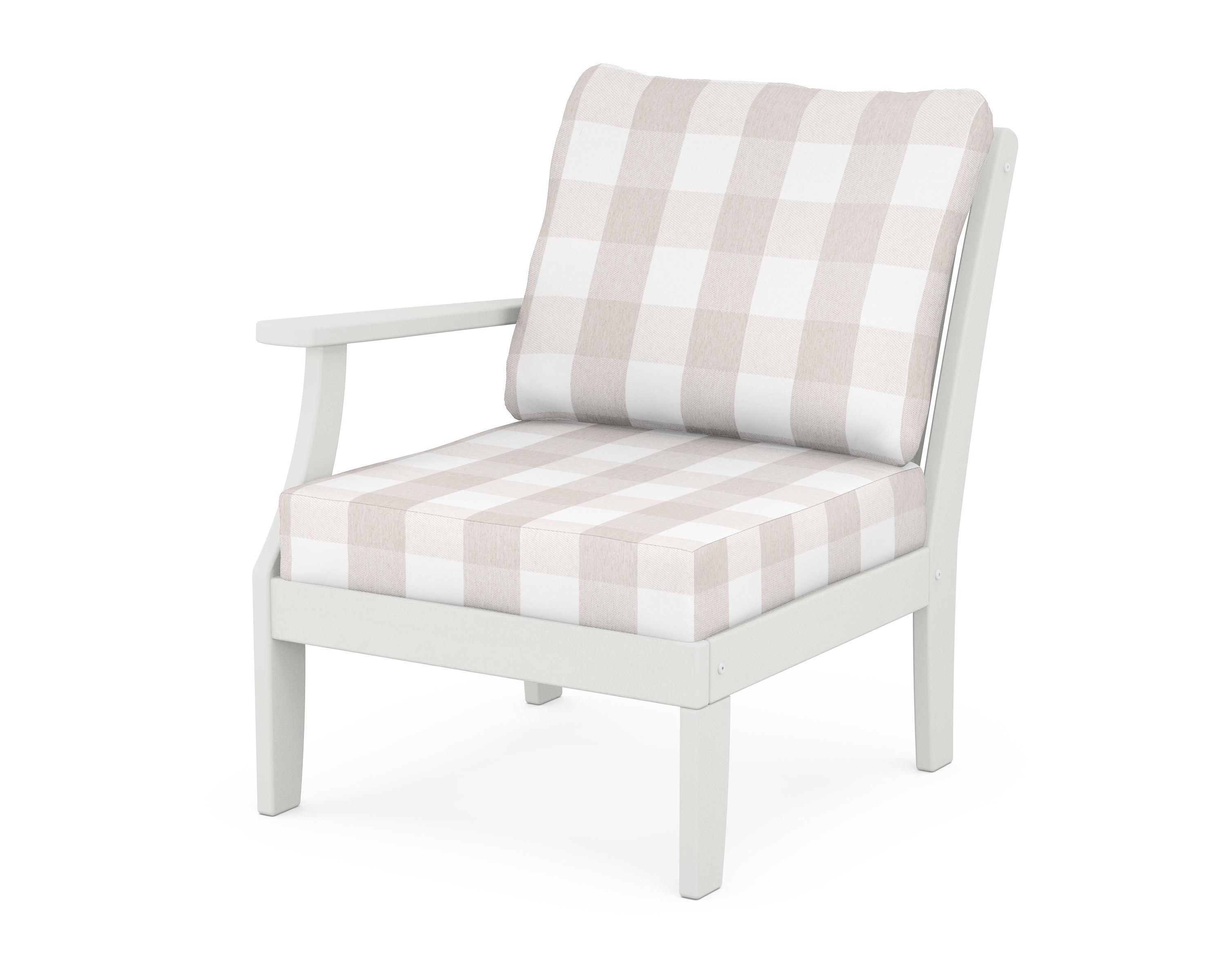 POLYWOOD® Braxton Modular Left Arm Chair in Vintage White / Buffalo Plaid Dune Burlap