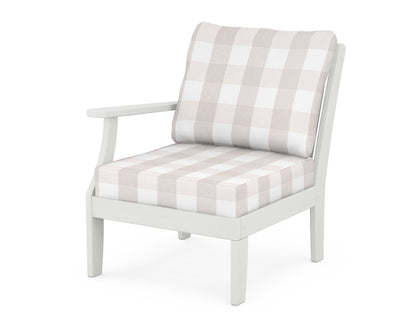 POLYWOOD® Braxton Modular Left Arm Chair in Vintage White / Buffalo Plaid Dune Burlap