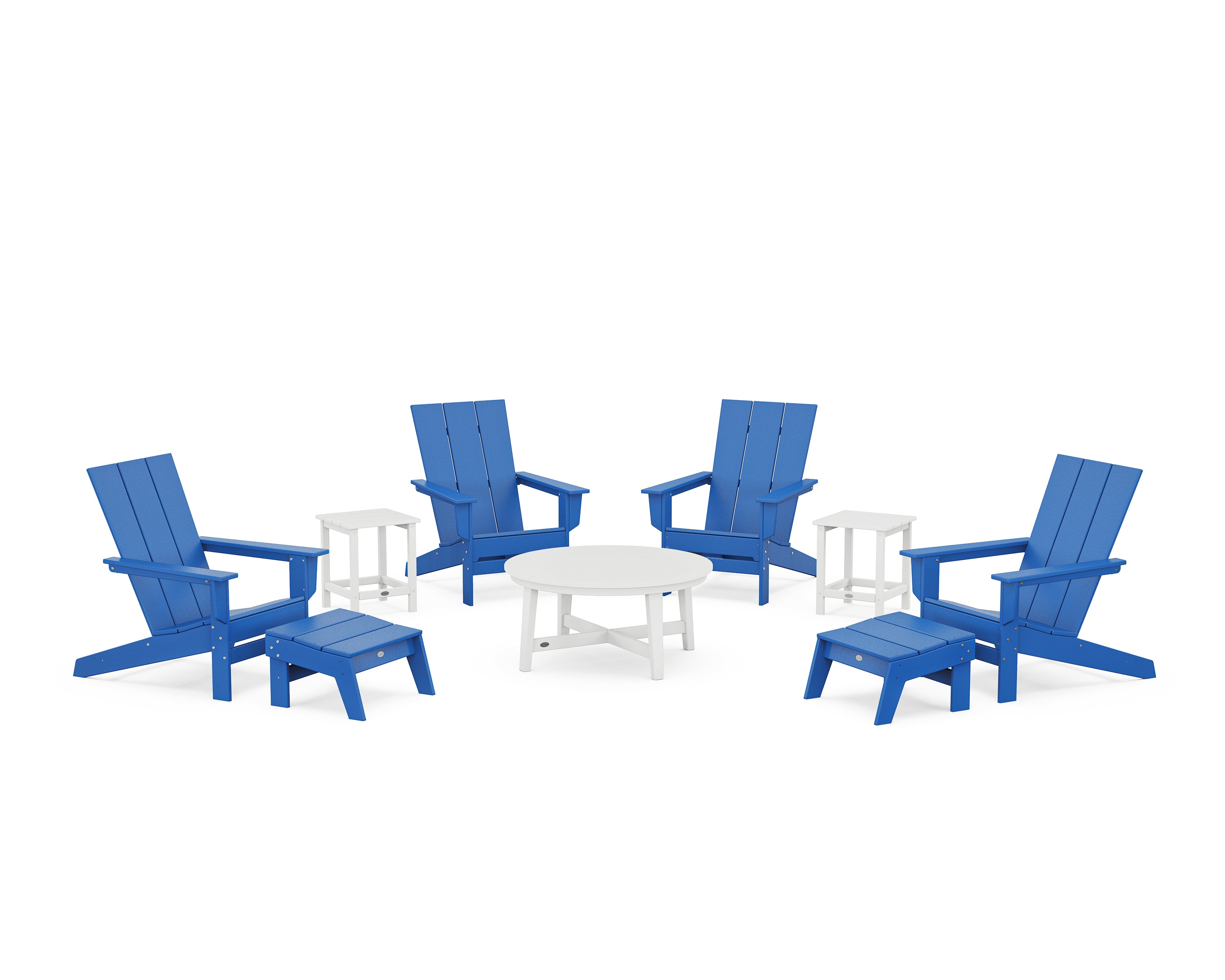 POLYWOOD® Modern Studio Adirondack 9-Piece Conversation Set in Pacific Blue / White