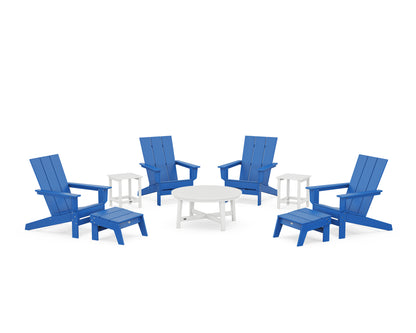 POLYWOOD® Modern Studio Adirondack 9-Piece Conversation Set in Pacific Blue / White
