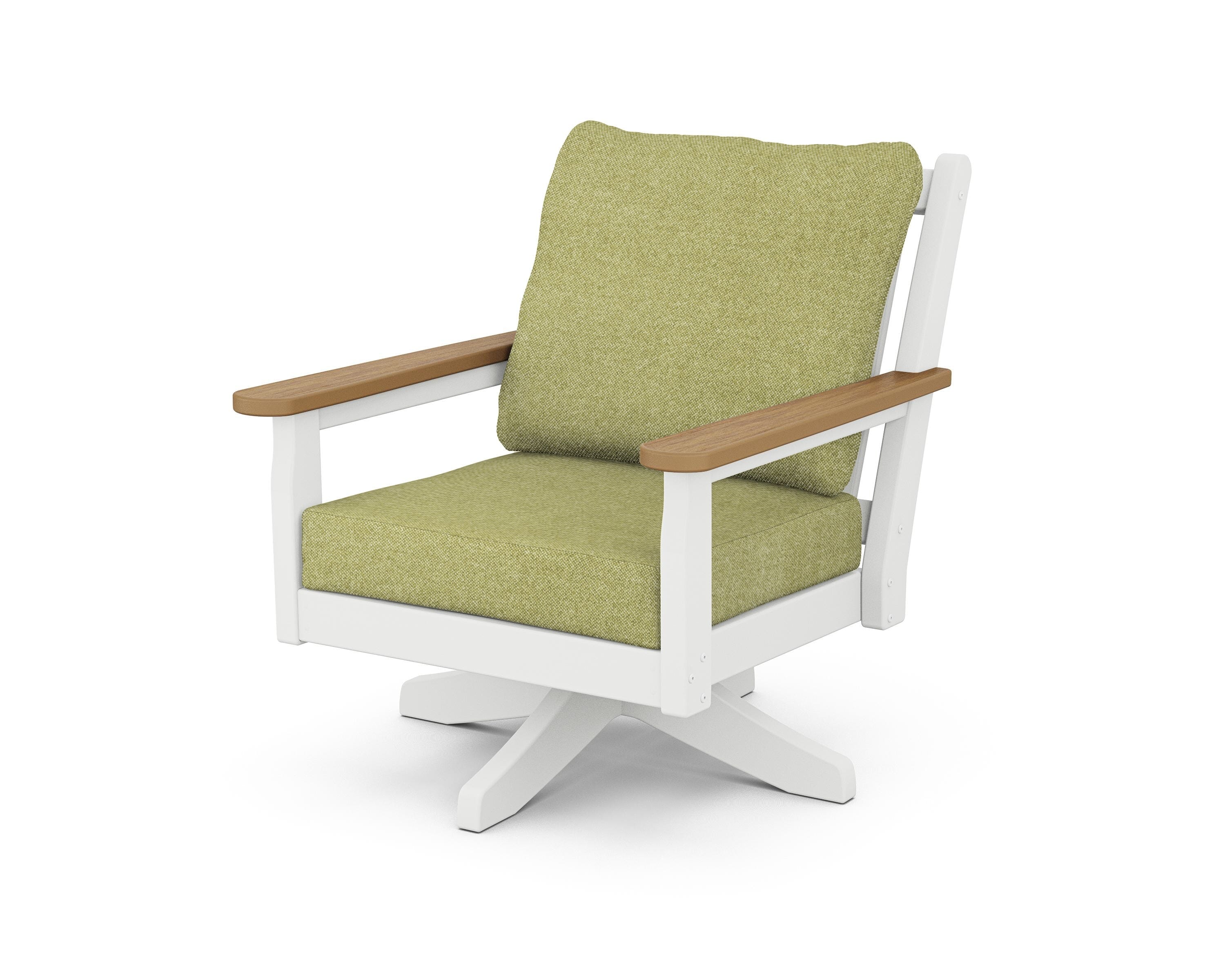 POLYWOOD® Chippendale Deep Seating Swivel Chair in White / Natural / Chartreuse Boucle