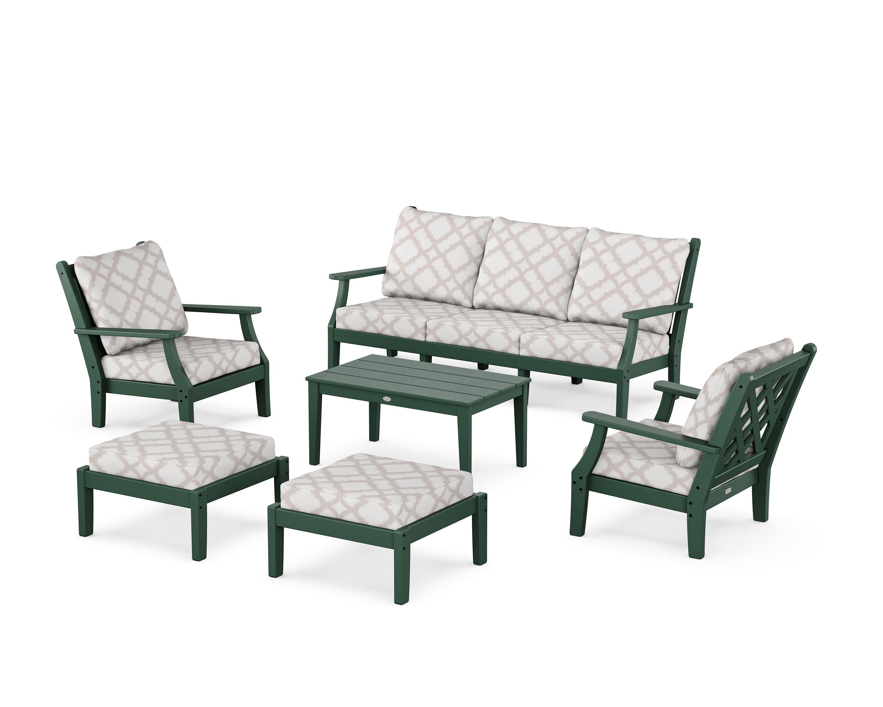 Country Living Wovendale 6-Piece Lounge Sofa Set in Green / Trellis Dune Burlap