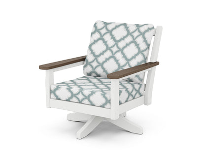 POLYWOOD® Chippendale Deep Seating Swivel Chair in White / Kona / Trellis Glacier Spa