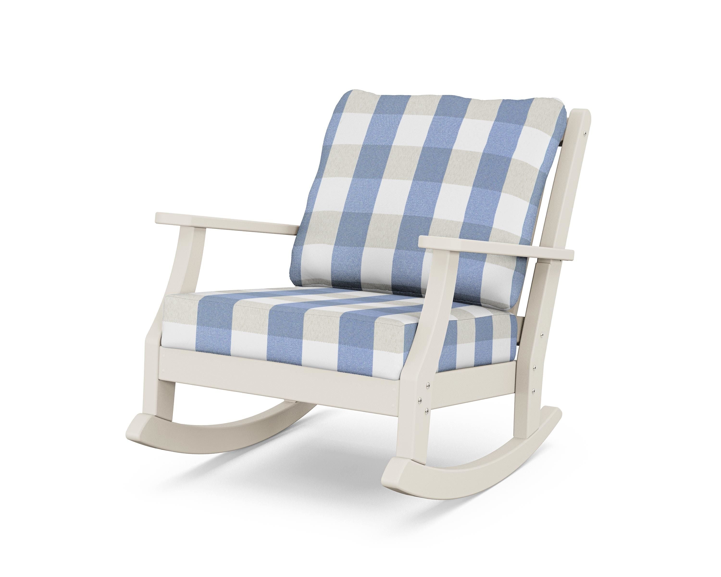 Country Living Wovendale Deep Seating Rocking Chair in Sand / Buffalo Plaid Sky Blue