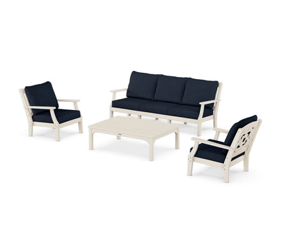 Martha Stewart by POLYWOOD® Chinoiserie 4-Piece Deep Seating Set with Sofa in Sand / Marine Indigo
