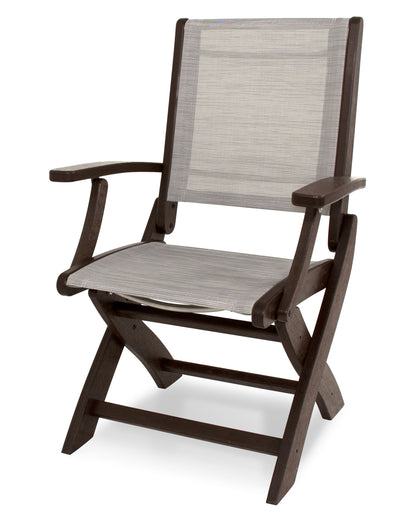 POLYWOOD® Coastal Folding Chair in Mahogany / Metallic Sling