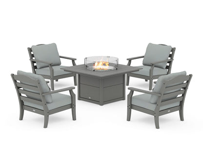 Draper James™ by  POLYWOOD® Savannah 5-Piece Deep Seating Set with Fire Pit Table in Slate Grey / Spa