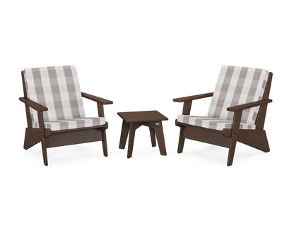 POLYWOOD® Riviera Modern Lounge 3-Piece Set in Mahogany / Buffalo Plaid Grey Mist