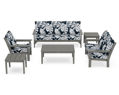 POLYWOOD® Vineyard 6-Piece Deep Seating Set in Slate Grey / Leaf Marine Indigo