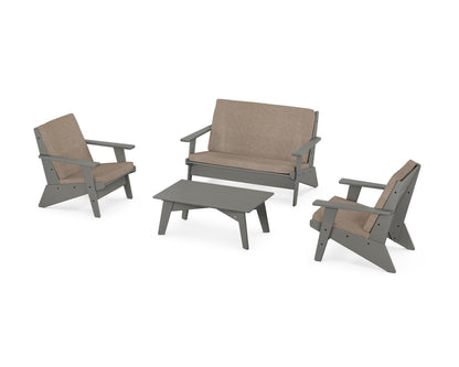 POLYWOOD® Riviera Modern Lounge 4-Piece Set in Slate Grey / Spiced Burlap