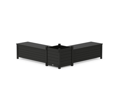 POLYWOOD® 48" Nautical L- Shaped Planter Storage Bench Set- Large in Black