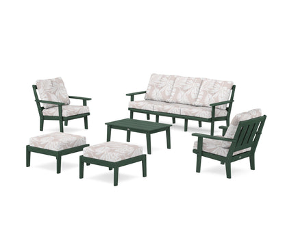POLYWOOD® Oxford 6-Piece Lounge Sofa Set in Green / Leaf Dune Burlap