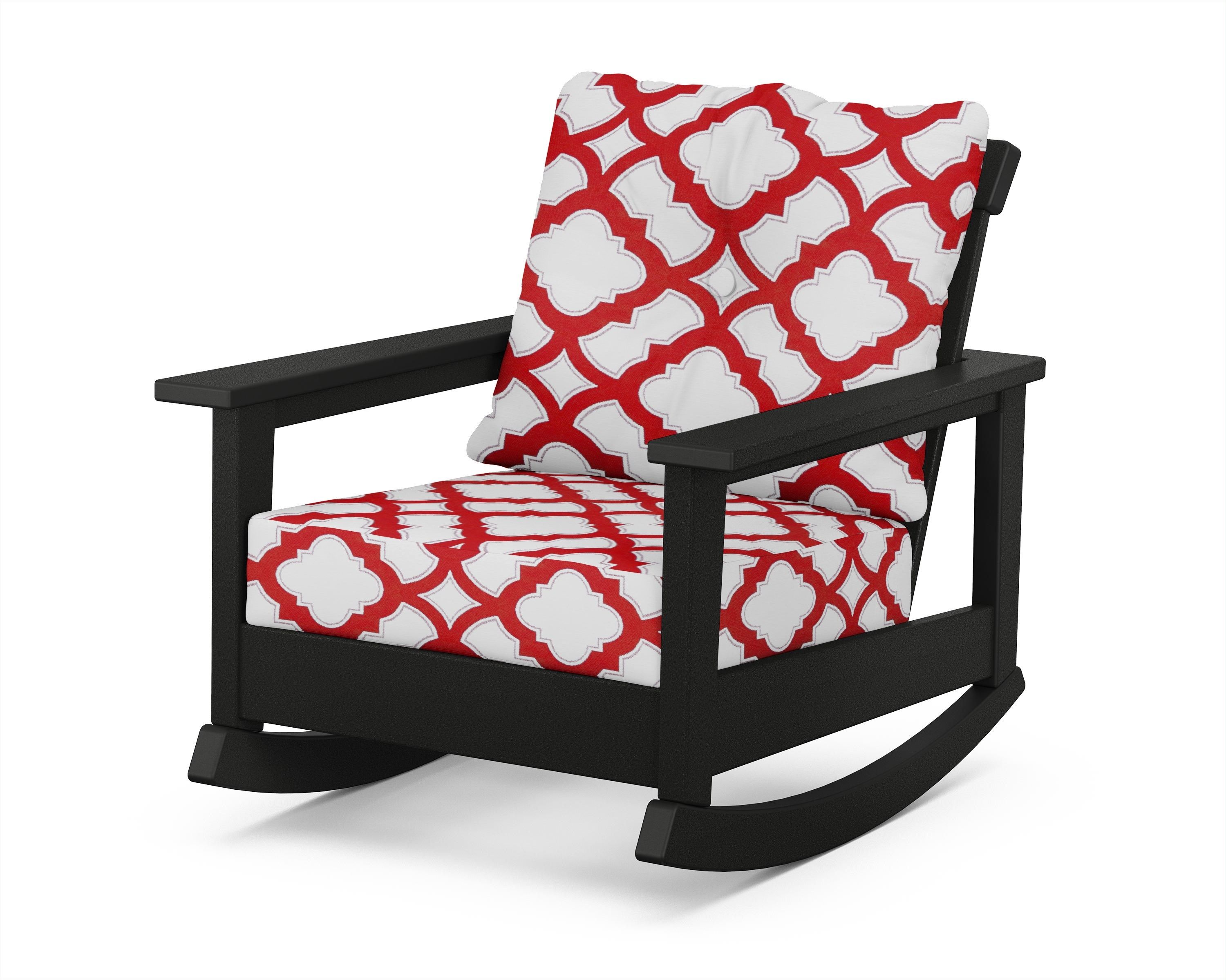 POLYWOOD® Prescott Deep Seating Rocking Chair in Black / Trellis Crimson