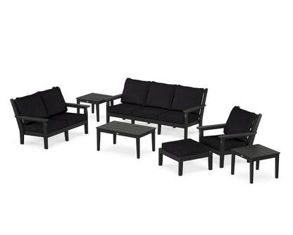 POLYWOOD® Chippendale 7-Piece Deep Seating Set in Black / Midnight Linen