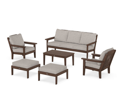 Country Living Cottage 6-Piece Lounge Sofa Set in Mahogany / Weathered Tweed