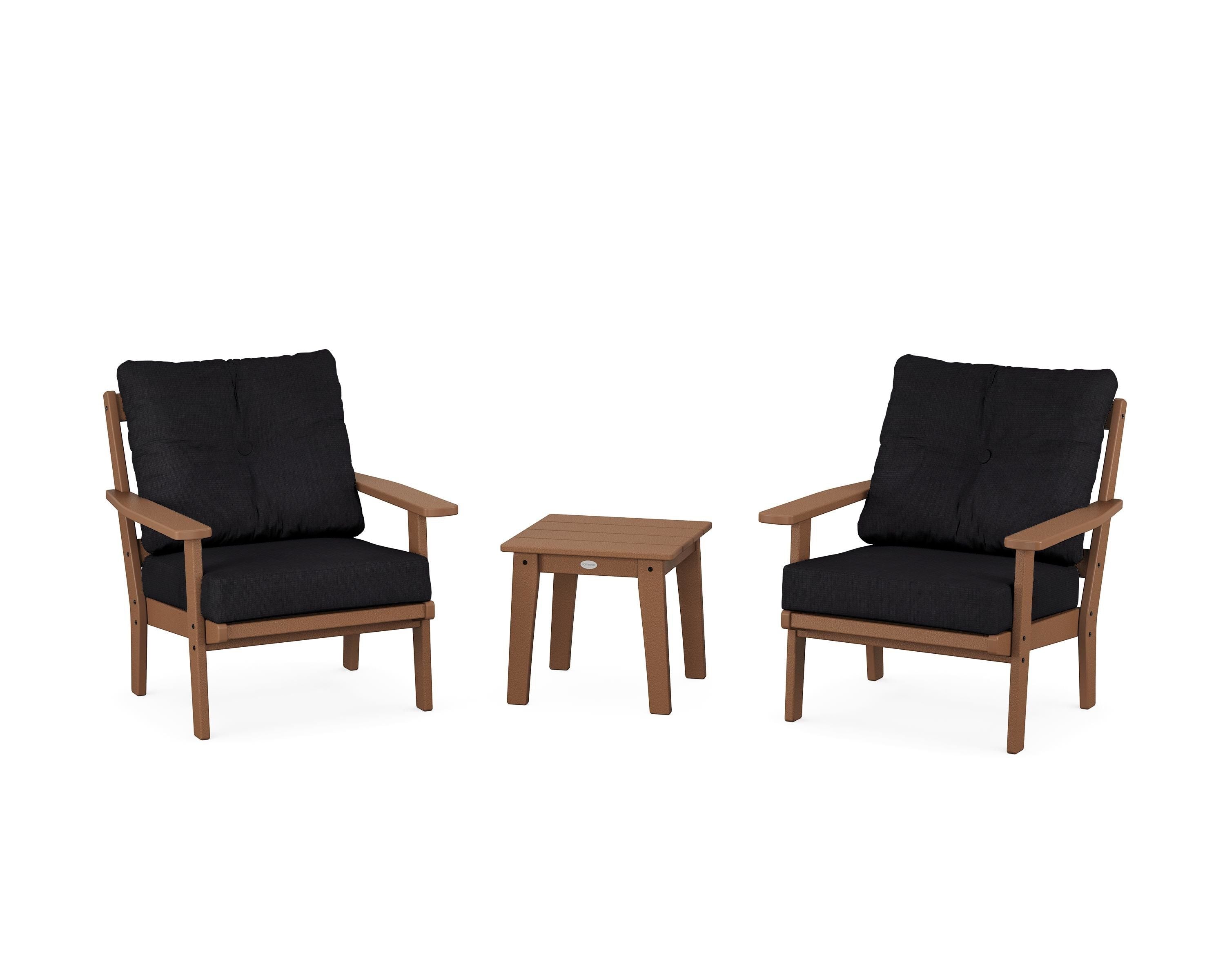 POLYWOOD® Oxford 3-Piece Deep Seating Set in Teak / Midnight Linen