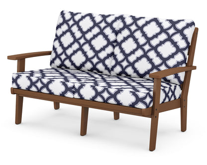 POLYWOOD® Grant Park Deep Seating Loveseat in Teak / Trellis Navy