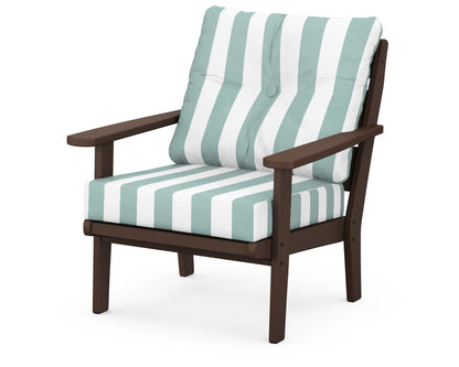 POLYWOOD® Lakeside Deep Seating Chair in Mahogany / Cabana Stripe Glacier Spa