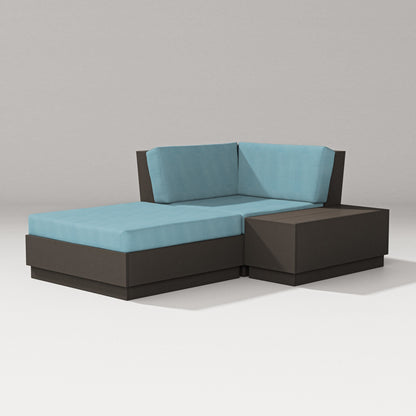 PW Designer Series Elevate Corner Chaise in Vintage Coffee / Lattice Sky Blue