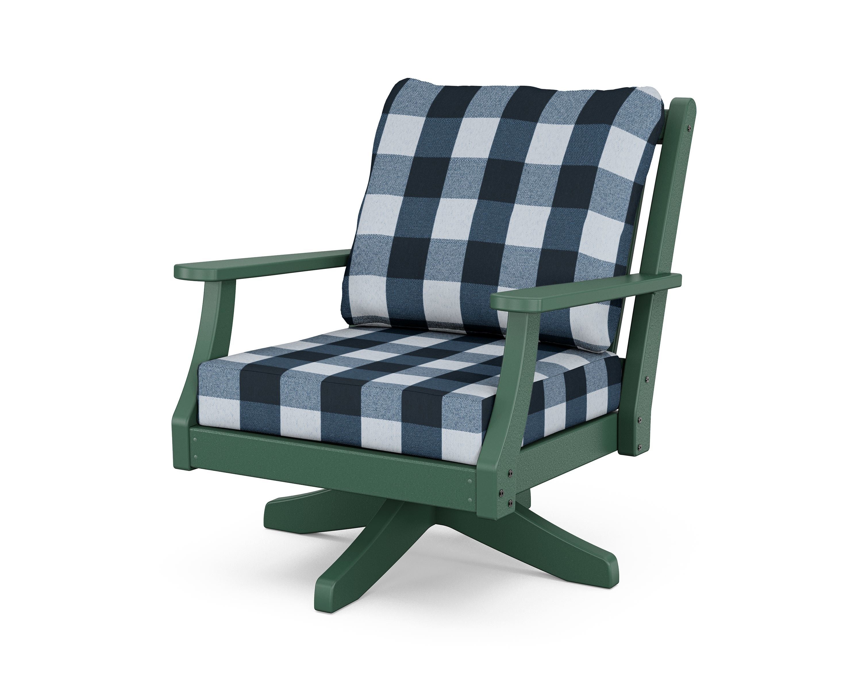 Country Living Wovendale Deep Seating Swivel Chair in Green / Buffalo Plaid Marine Indigo