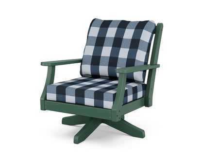 Country Living Wovendale Deep Seating Swivel Chair in Green / Buffalo Plaid Marine Indigo