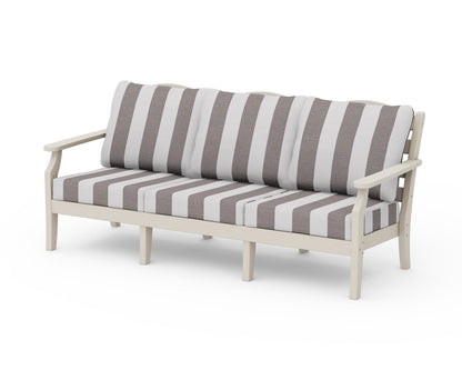 Draper James™ by  POLYWOOD® Savannah Deep Seating Sofa in Sand / Cabana Stripe Grey Mist