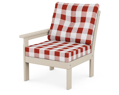 POLYWOOD® Vineyard Modular Left Arm Chair in Sand / Buffalo Plaid Crimson
