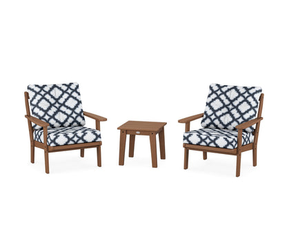 POLYWOOD® Mission 3-Piece Deep Seating Set in Teak / Trellis Marine Indigo