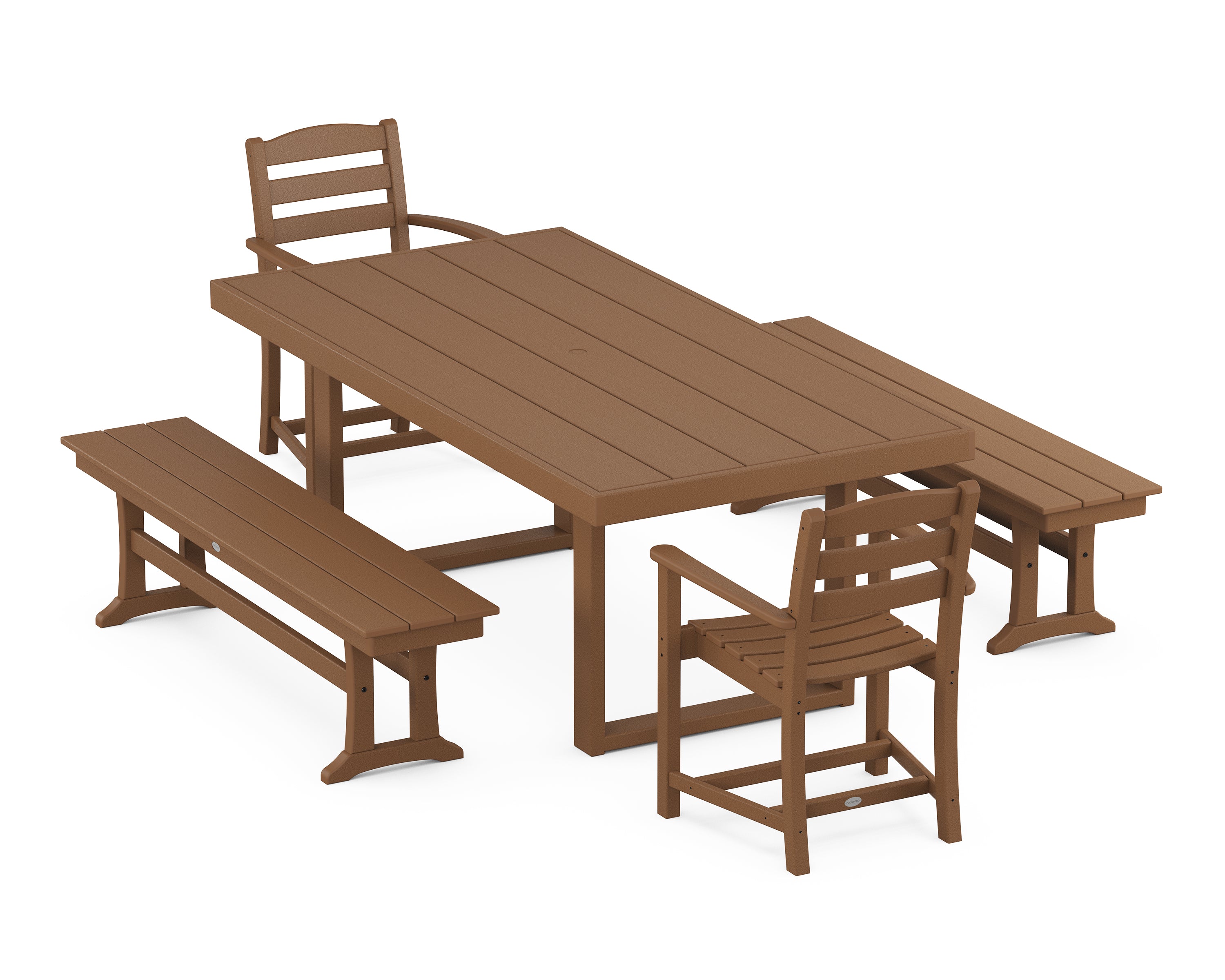 POLYWOOD® La Casa Café 5-Piece Dining Set with Benches in Teak