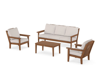 Country Living Cottage 4-Piece Deep Seating Set with Sofa in Teak / Dune Burlap