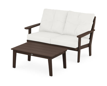 POLYWOOD® Lakeside 2-Piece Lounge Loveseat Set in Mahogany / Natural Linen