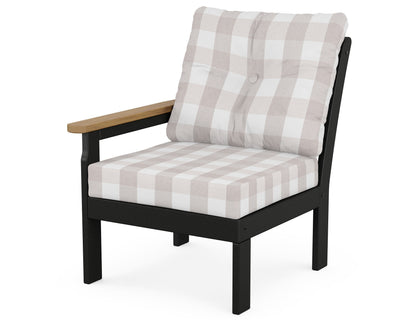POLYWOOD® Vineyard Modular Left Arm Chair in Black / Natural / Buffalo Plaid Dune Burlap